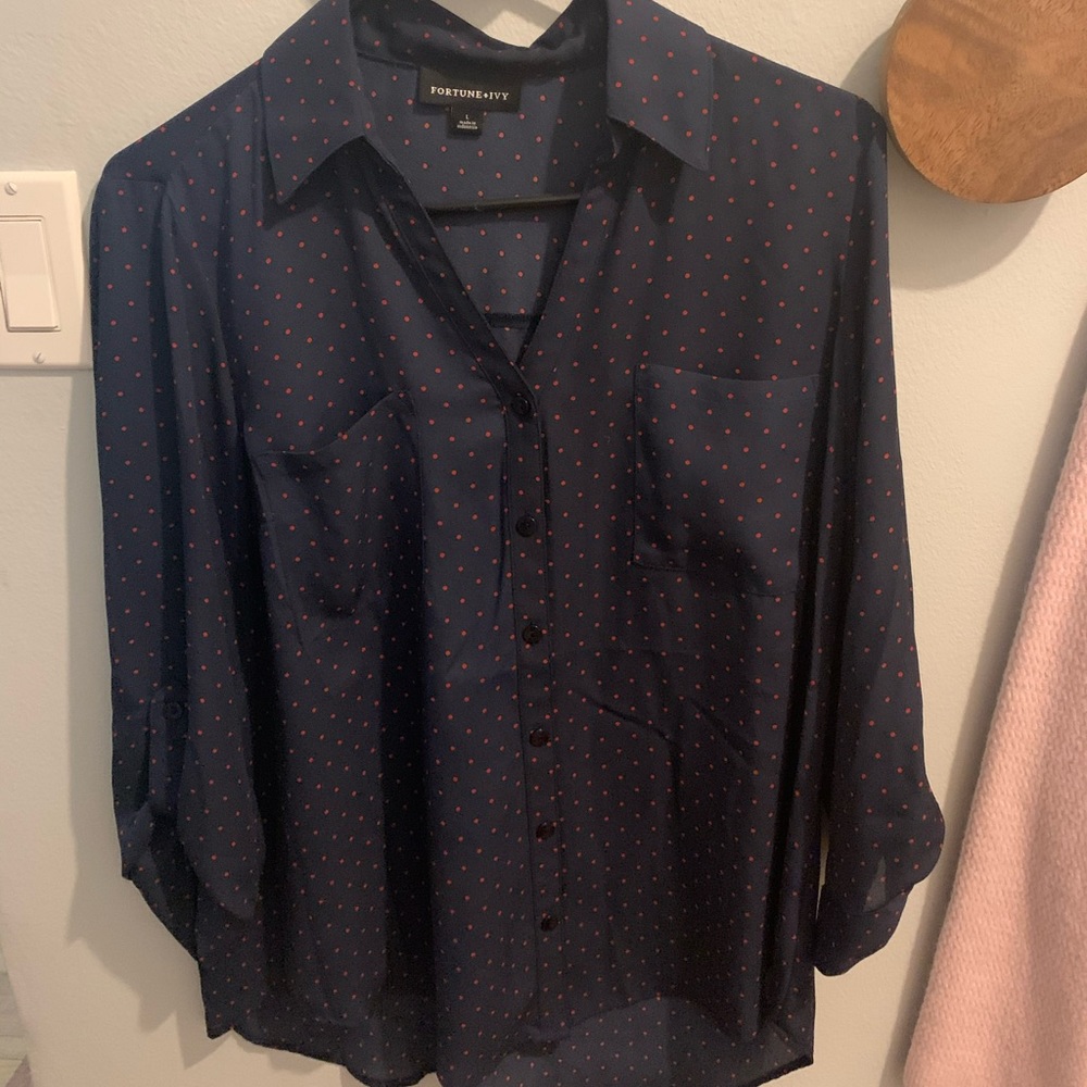 Navy Blue Top with polka dots!